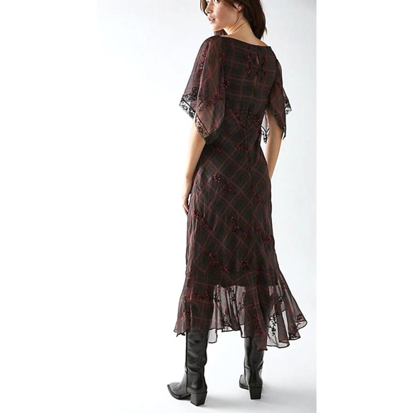 NEW FREE PEOPLE PLAID FALLEN FLOWERS MIDI DRESS SIZE 0 - Picture 13 of 14